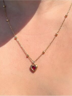 Dainty Red Love Heart Necklace | 18 Inch Necklace